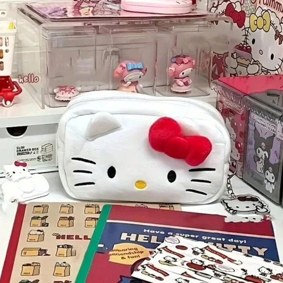 NEW| Sanrio Anime Hello Kitty Plush Large Capacity Cute Pencil Case - Picture 6 of 8